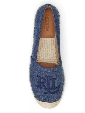 Ralph Lauren Denim Blue Embroidered RL Espadrille Slip-On SZ 8 NWT